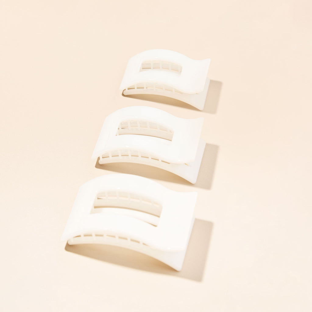 Coconut White Small Flat Rectangle Hair Clip | TELETIES 3.25" Nearly Unbreakable White Claw Clip