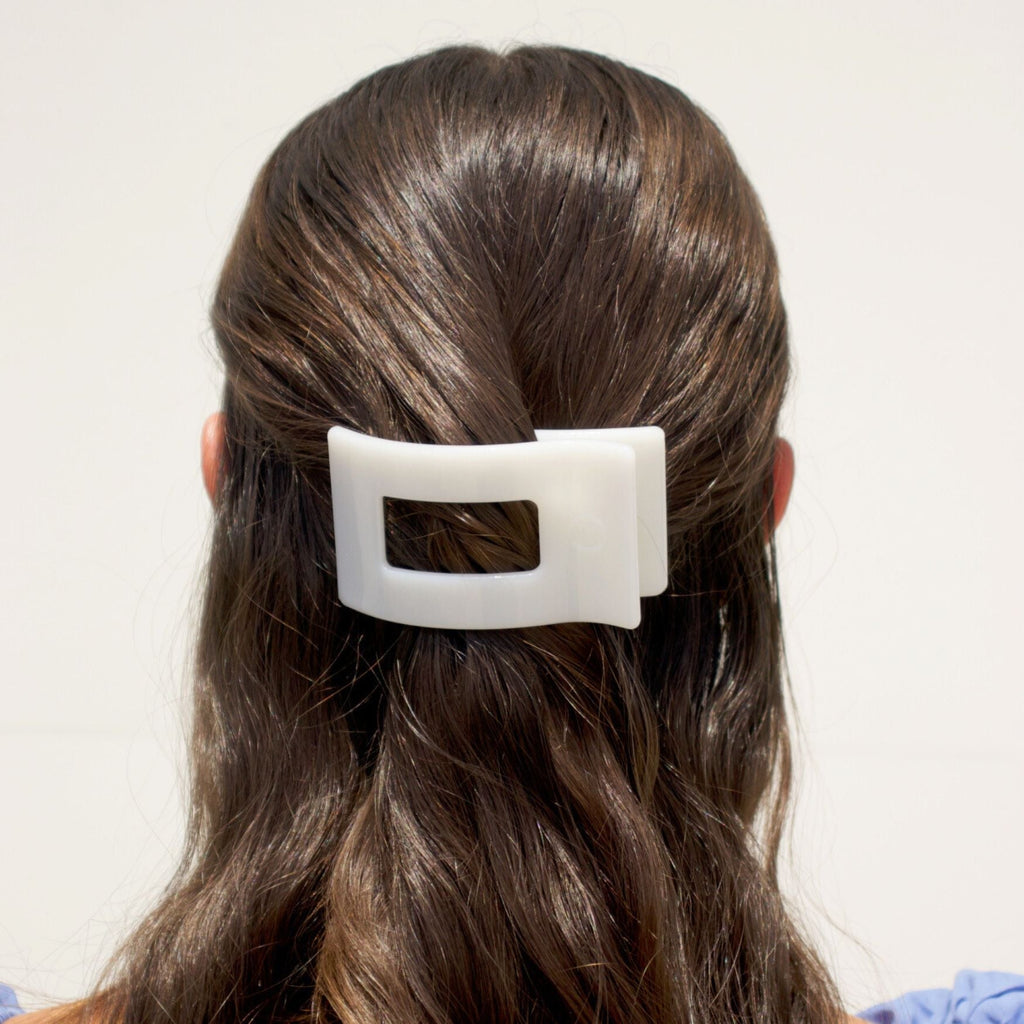Coconut White Small Flat Rectangle Hair Clip | TELETIES 3.25" Nearly Unbreakable White Claw Clip