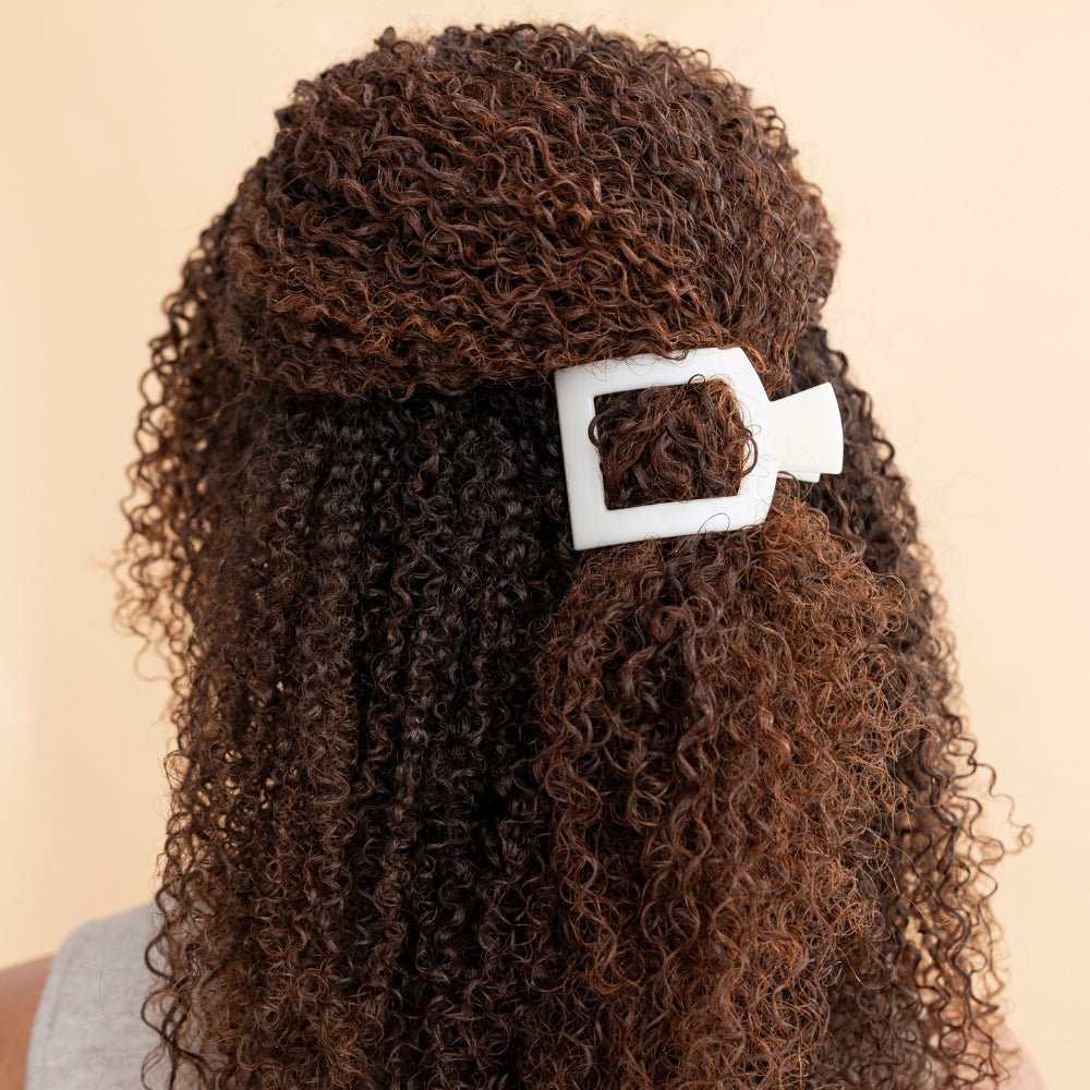 Coconut White Small Flat Square Hair Clip | TELETIES 3.4" Nearly Unbreakable White Claw Clip
