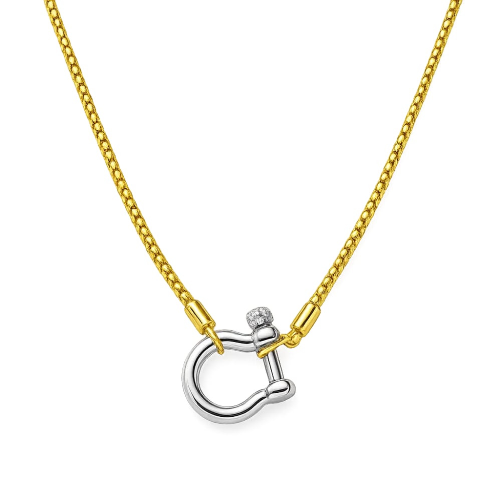 Lucky Lock Carabiner Necklace – Two-Tone Mixed Metal Horseshoe Pendant Chain
