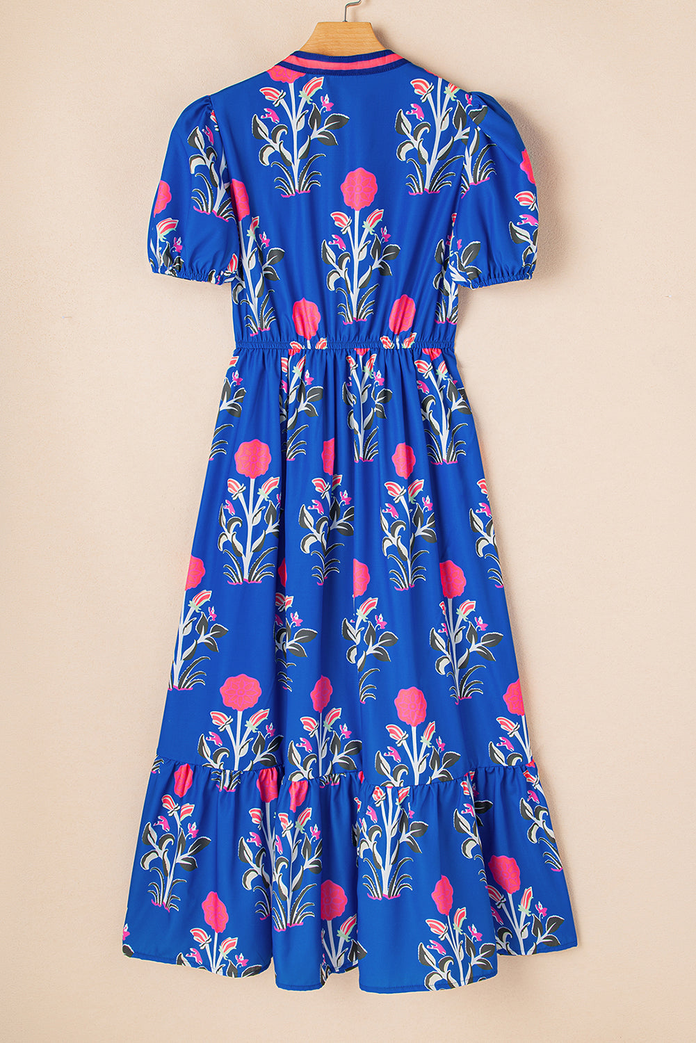 Julietta Floral Puff Short Sleeve V Neck High Waist Maxi Dress