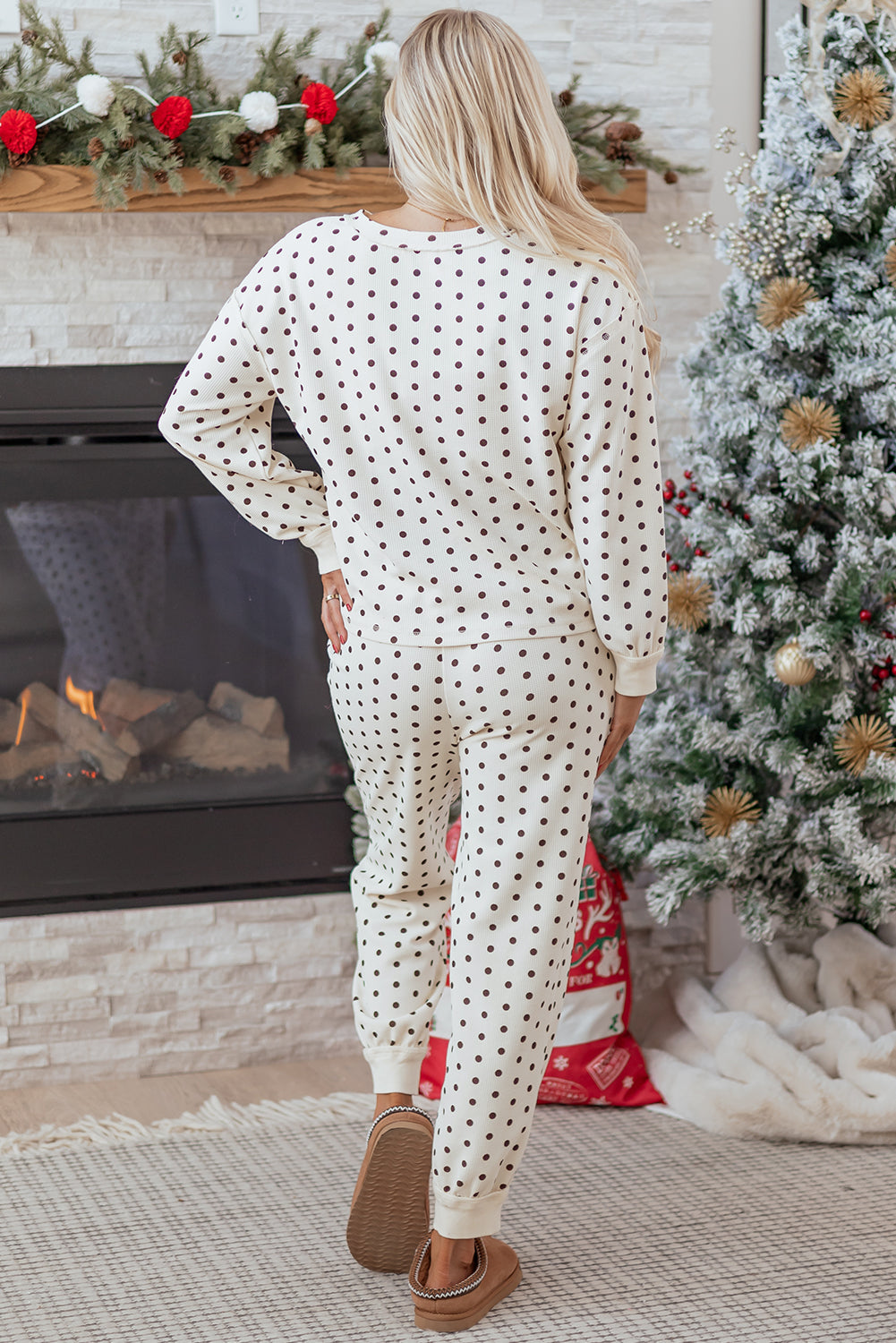 Kora Dot Print Notched Long Sleeve Top