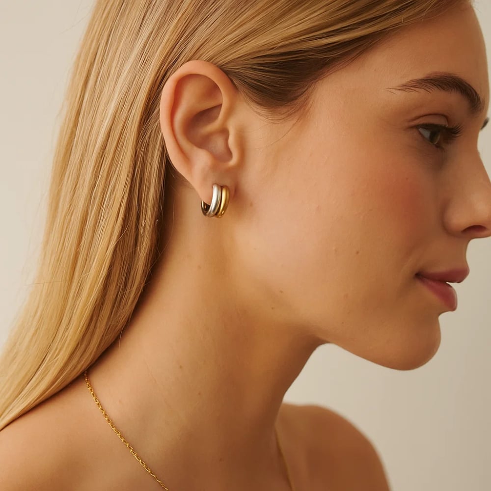 Fusion Glow Mixed Metal Two-Tone Earrings – Bold Sculptural Hoops