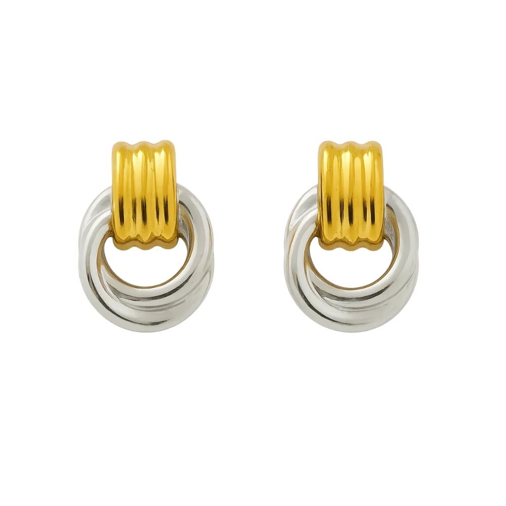 Luna Link Mixed Metal Two-Tone Earrings – Retro-Chic Circle Drops
