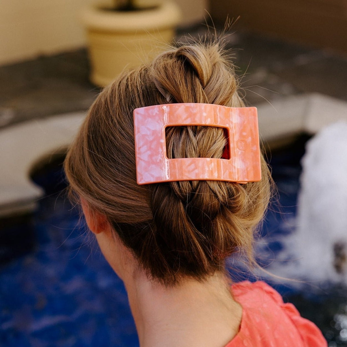 Dreamsicle Large Flat Rectangle Hair Clip | TELETIES 4" Nearly Unbreakable Orange Claw Clip