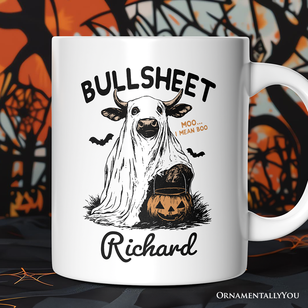 Bullsheet Halloween Bull Personalized Mug, Hilarious Cow Gift with Custom Name