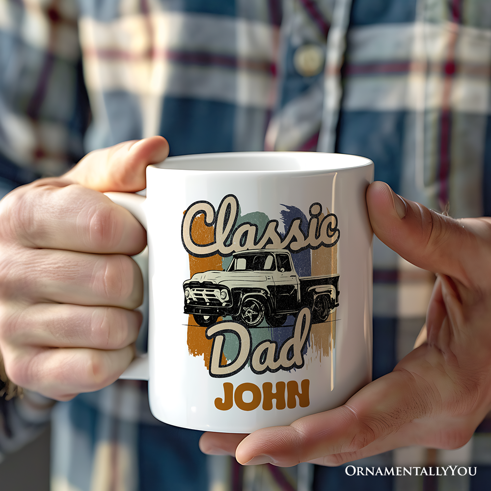 Classic Dad Personalized Mug, Retro Truck Gift for Fathers with Custom Name