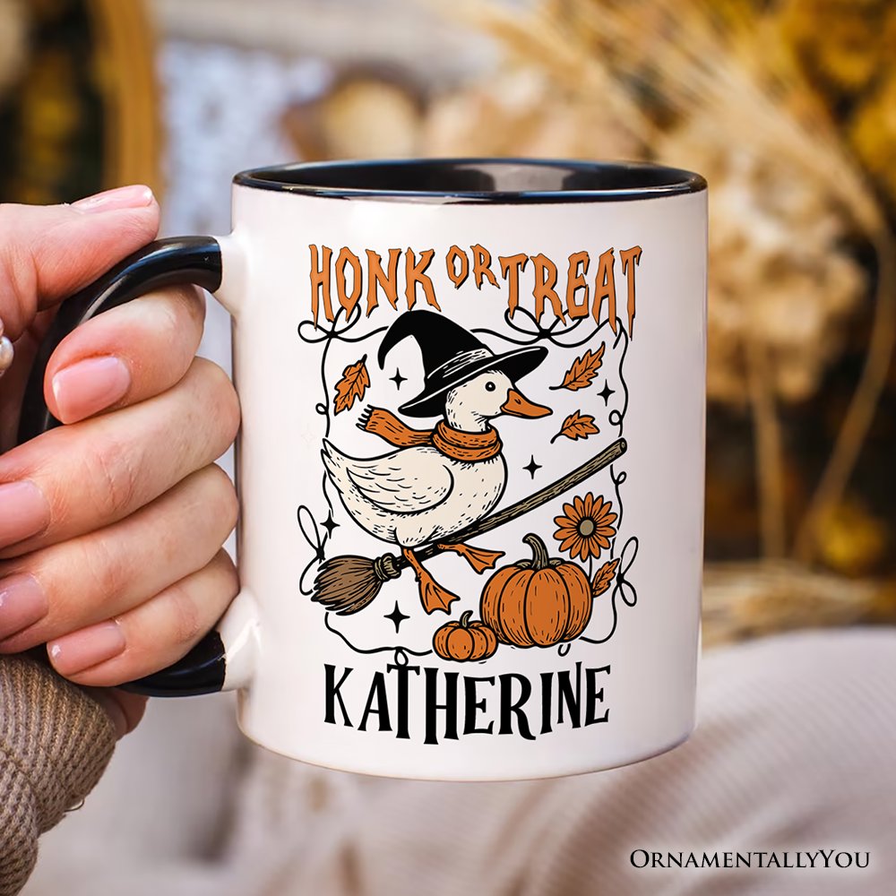 Honk or Treat Goose Personalized Mug, Hilarious Halloween Gift with Custom Name