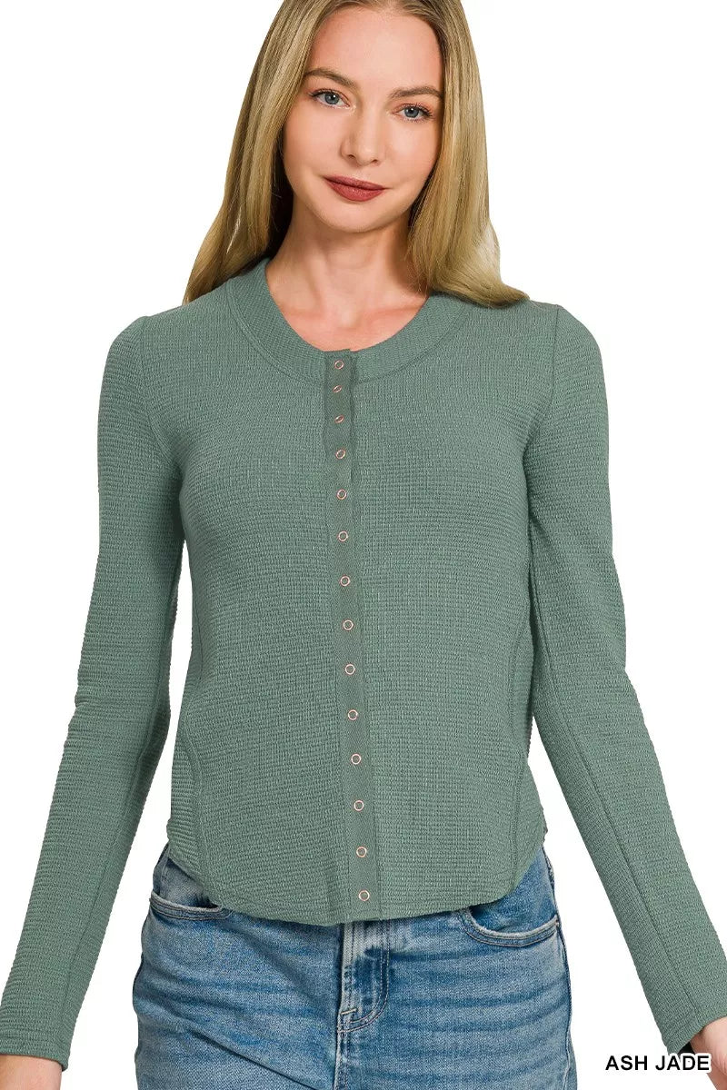 Double Knit Snap Button Shirt | Casual Layering Top | Zenana