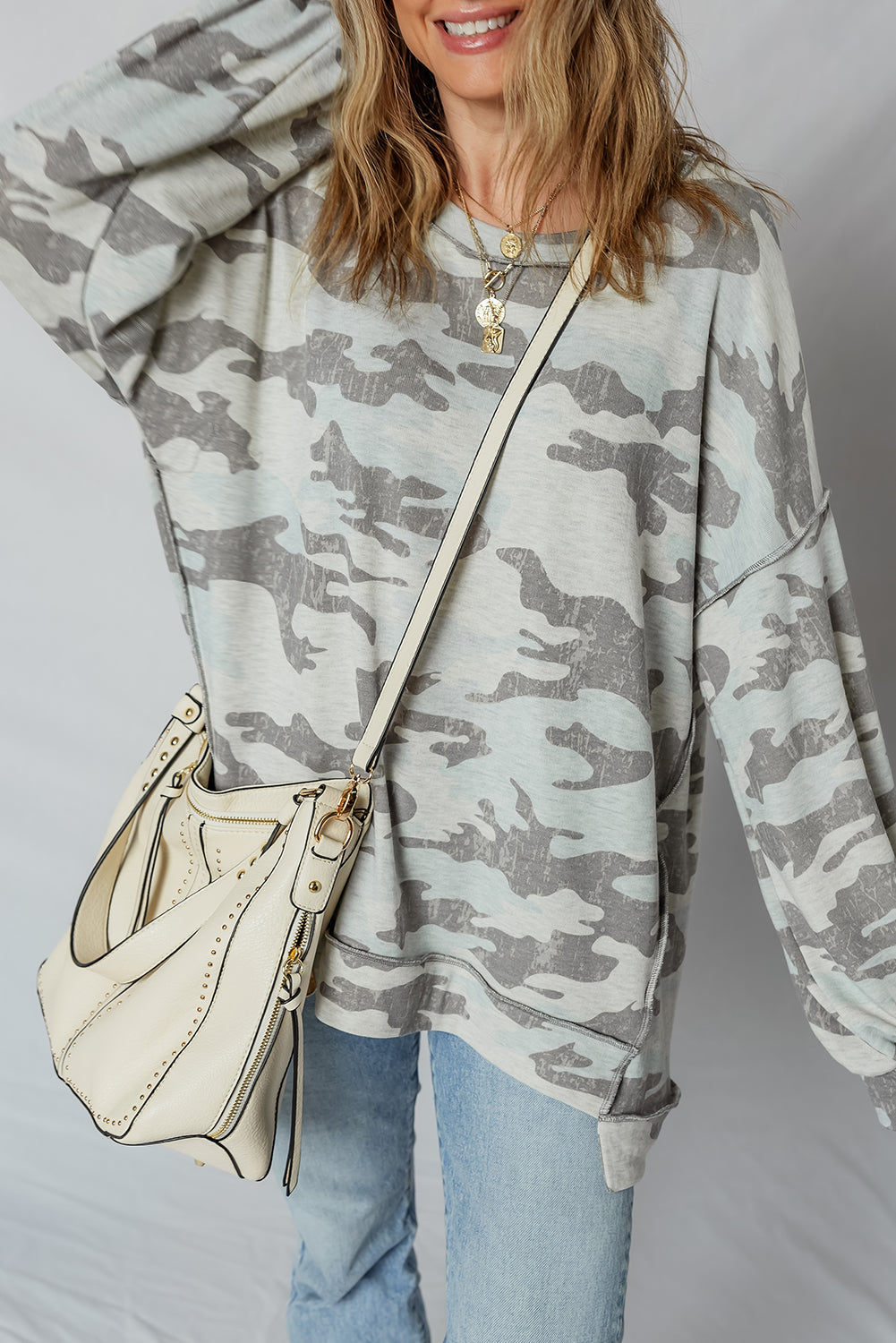 Retro Camouflage Exposed Seam Sweatshirt