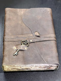 Large Rustic Brown Leather Bound 100 Page Sketchbook Notebook Key Carving