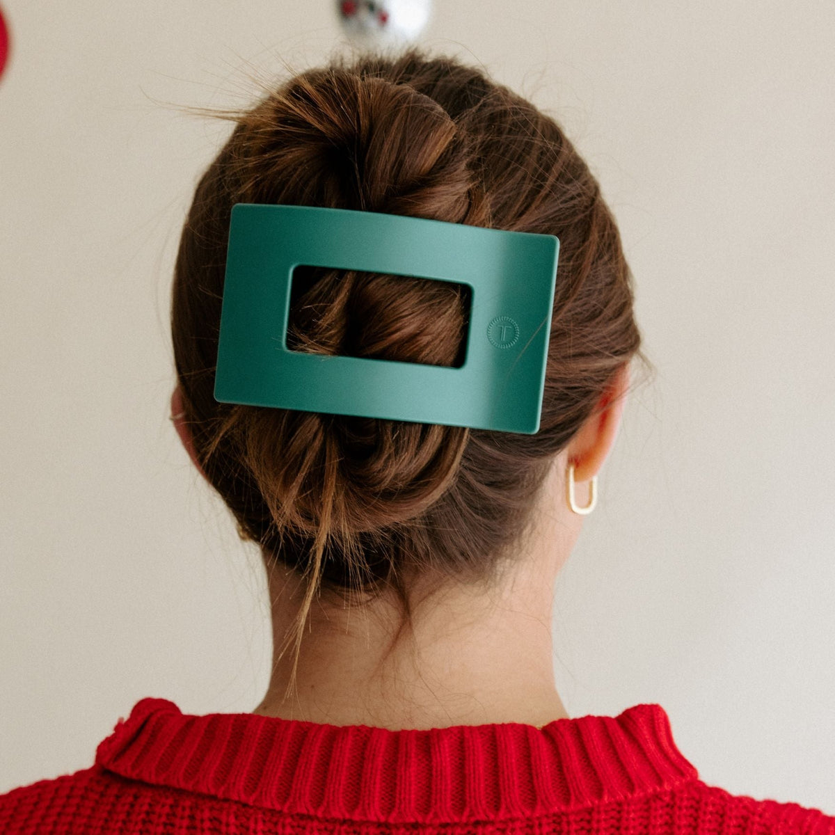 Fir Real Large Flat Rectangle Hair Clip | TELETIES 4" Nearly Unbreakable Matte Green Claw Clip
