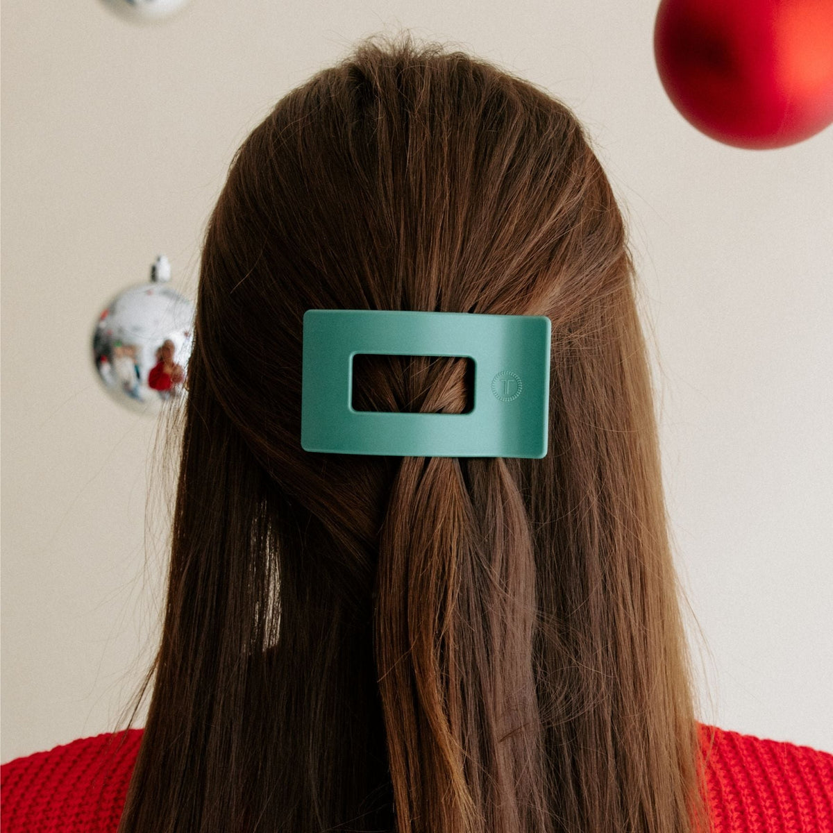 Fir Real Small Flat Rectangle Hair Clip | TELETIES 3.25" Nearly Unbreakable Matte Green Claw Clip