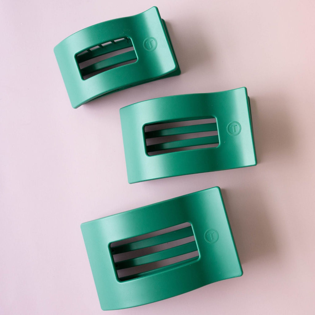 Fir Real Small Flat Rectangle Hair Clip | TELETIES 3.25" Nearly Unbreakable Matte Green Claw Clip