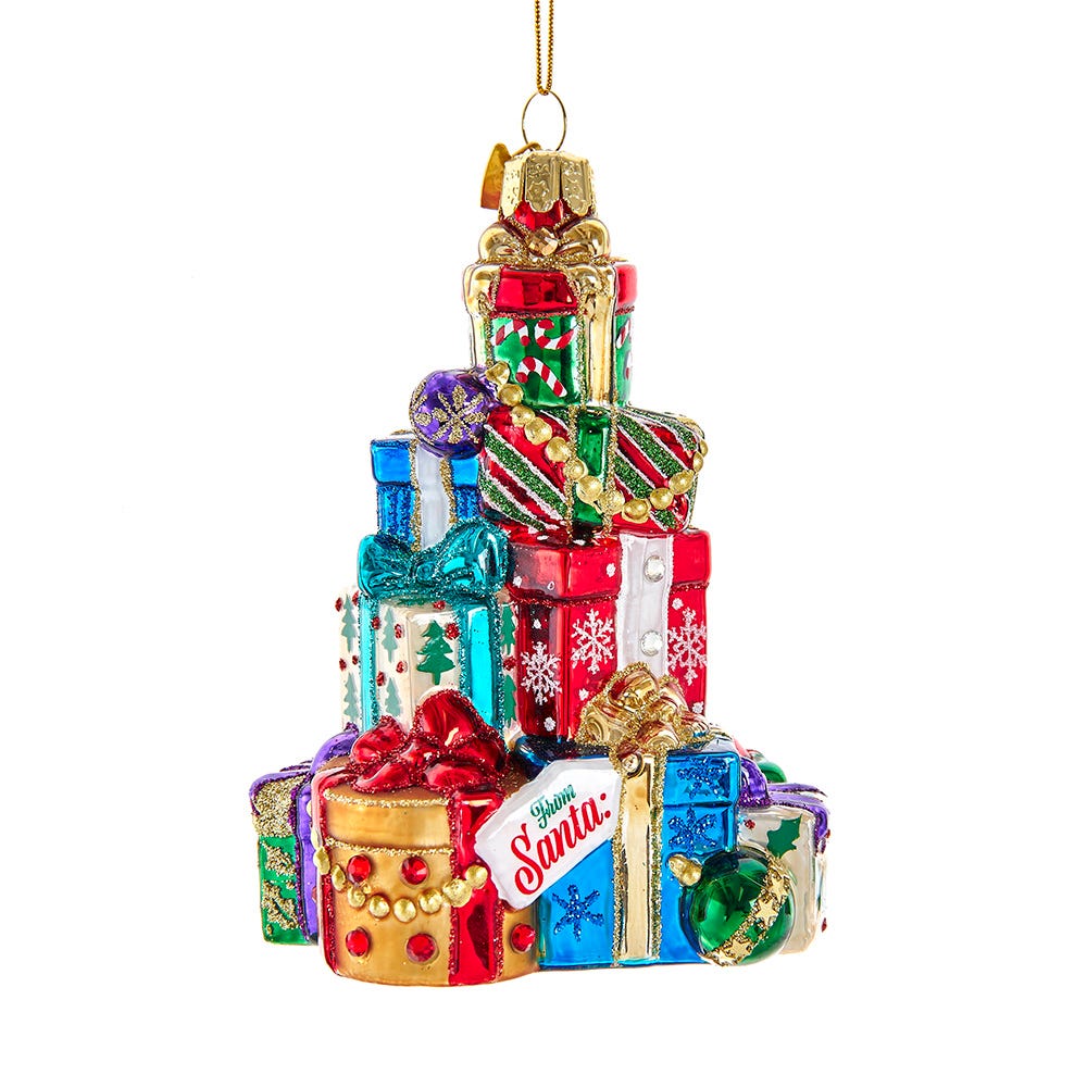 Bellissimo Glass Stacked Presents Ornament