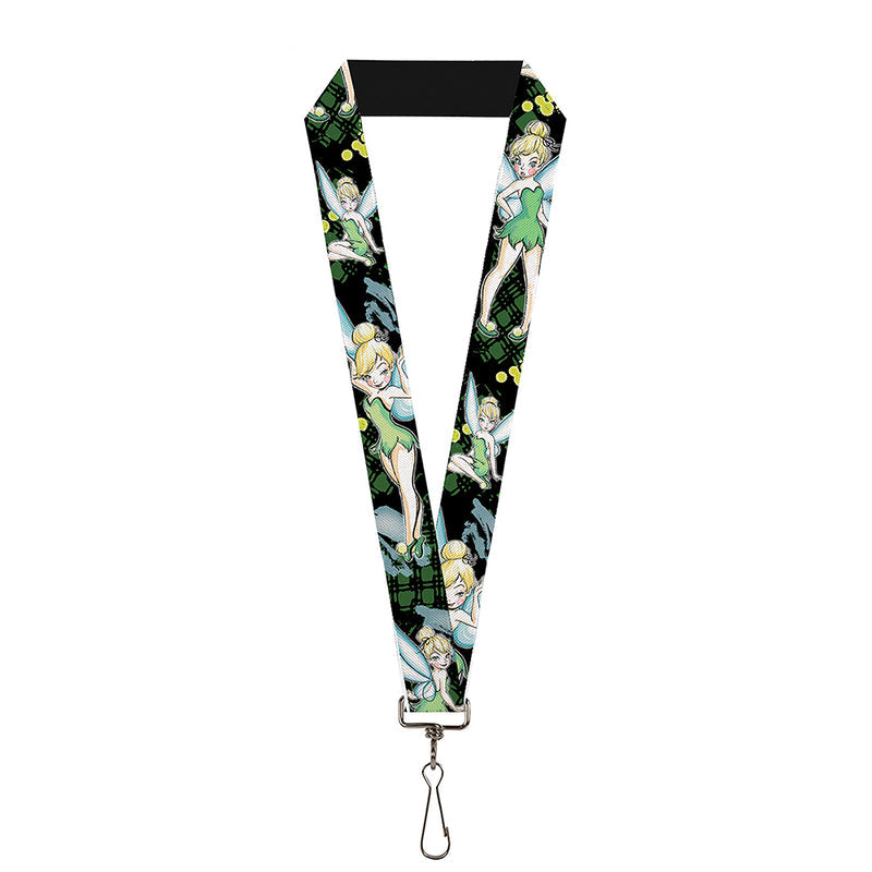 LANYARD - 1.0" - TINKER BELL 4-POSES PAINT SPLATTER BLACK GREENS