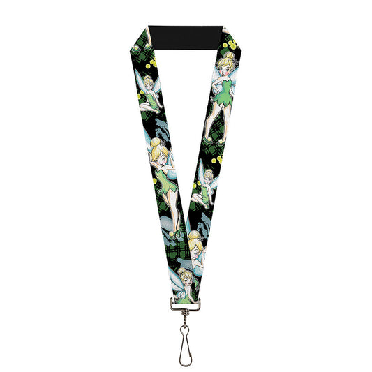 LANYARD - 1.0" - TINKER BELL 4-POSES PAINT SPLATTER BLACK GREENS