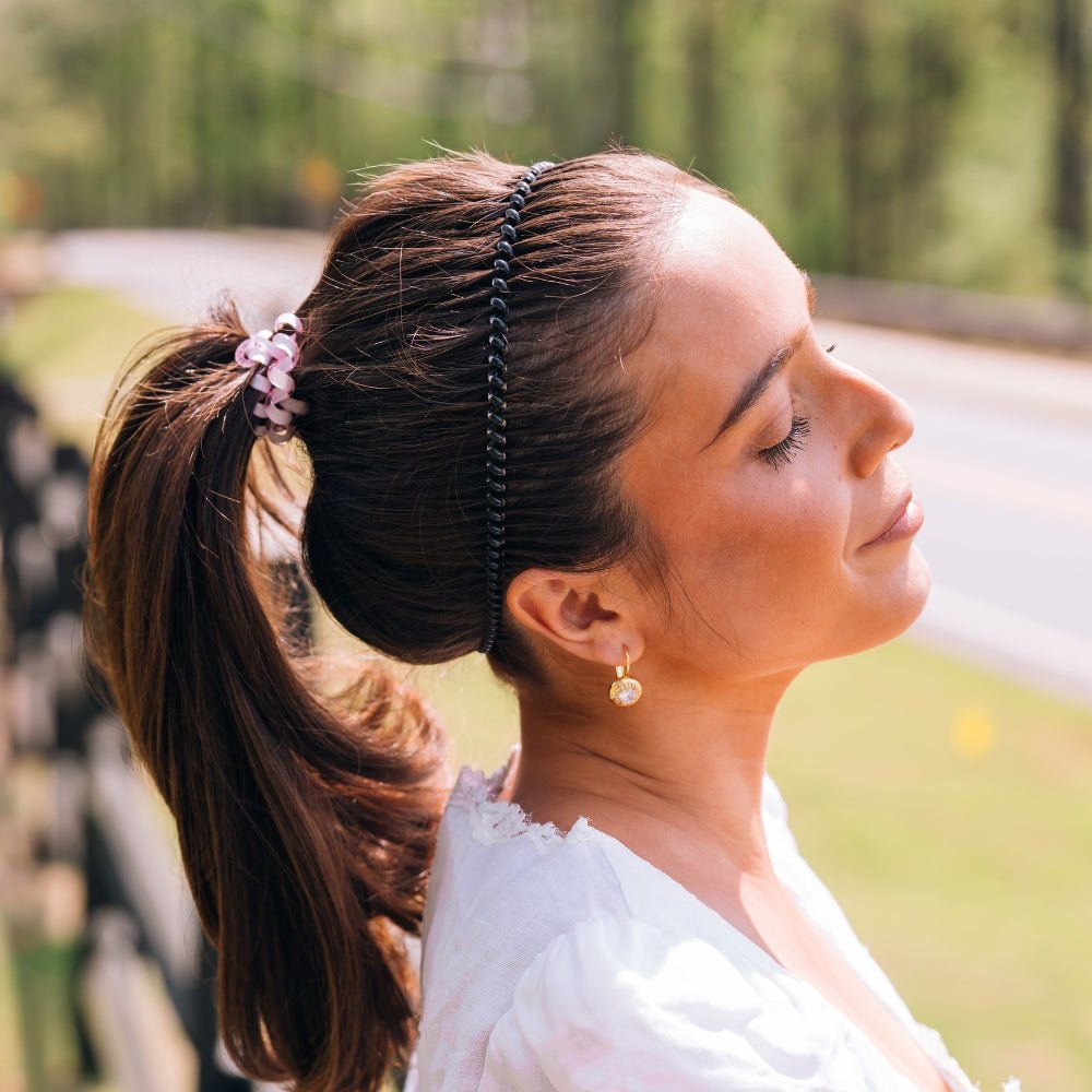 Jet Black Spiral Headband | TELETIES Classic Black No-Slip Coil Headband