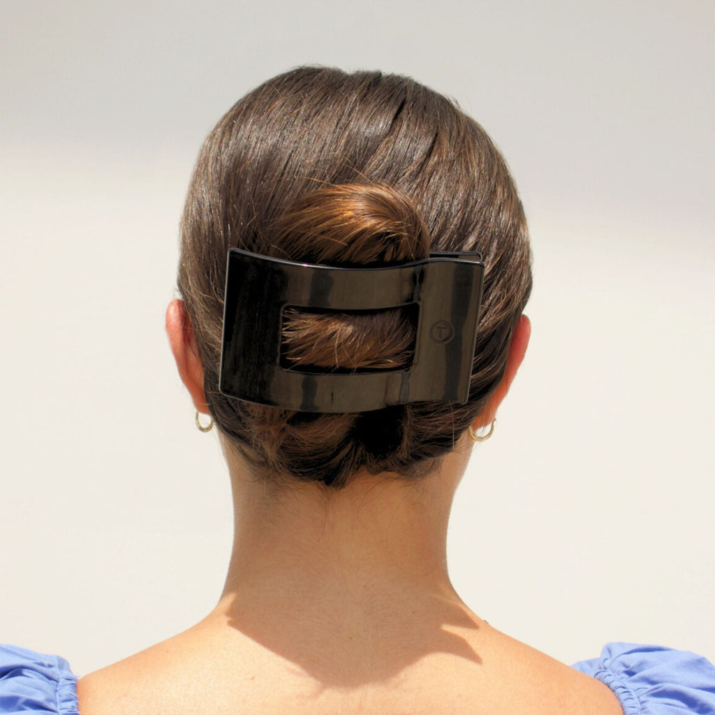 Jet Black Large Flat Rectangle Hair Clip | TELETIES 4" Nearly Unbreakable Black Claw Clip