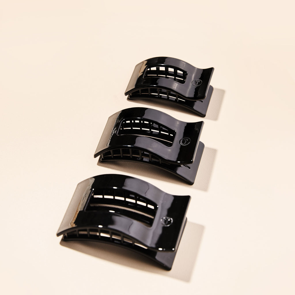 Jet Black Small Flat Rectangle Hair Clip | TELETIES 3.25" Nearly Unbreakable Black Claw Clip