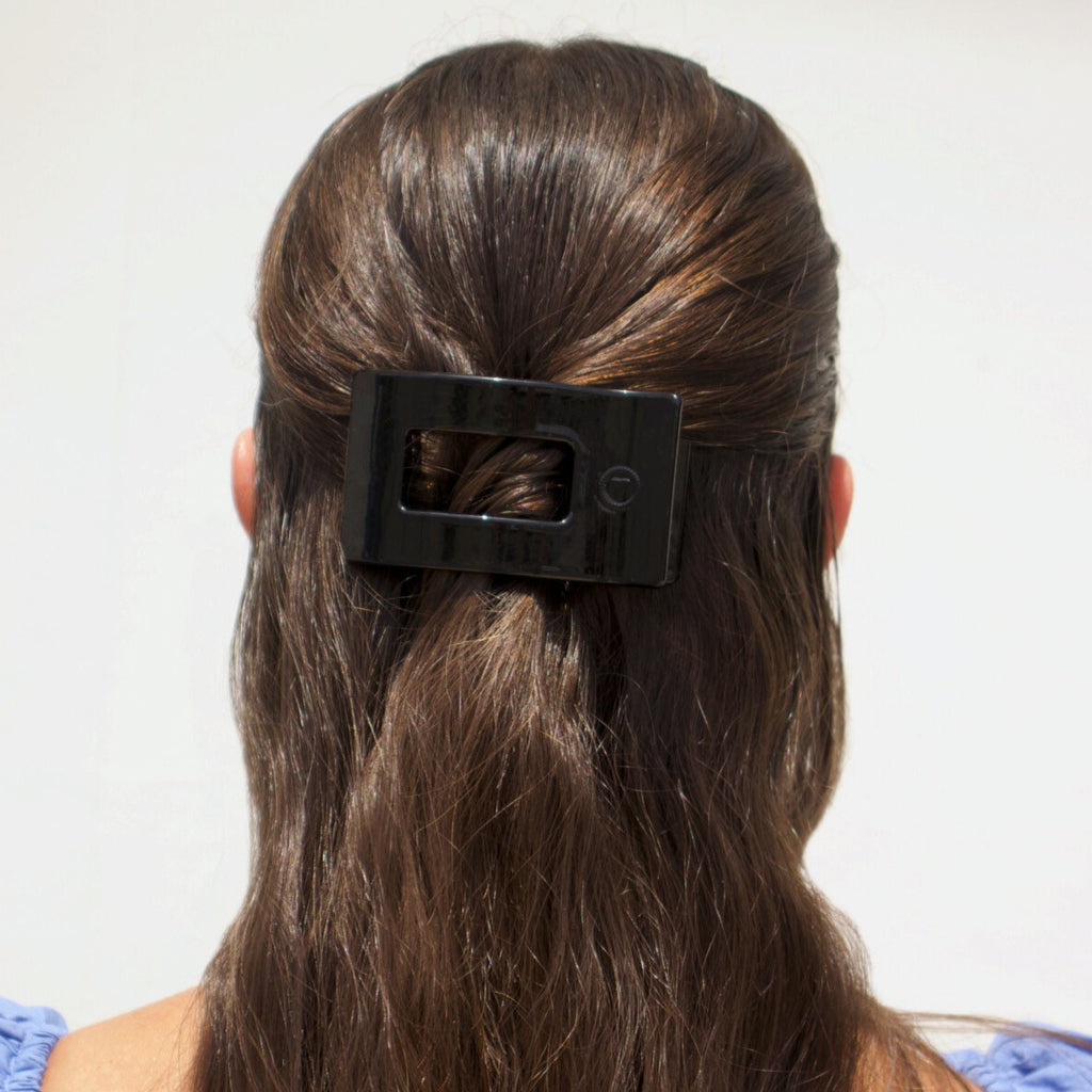 Jet Black Small Flat Rectangle Hair Clip | TELETIES 3.25" Nearly Unbreakable Black Claw Clip