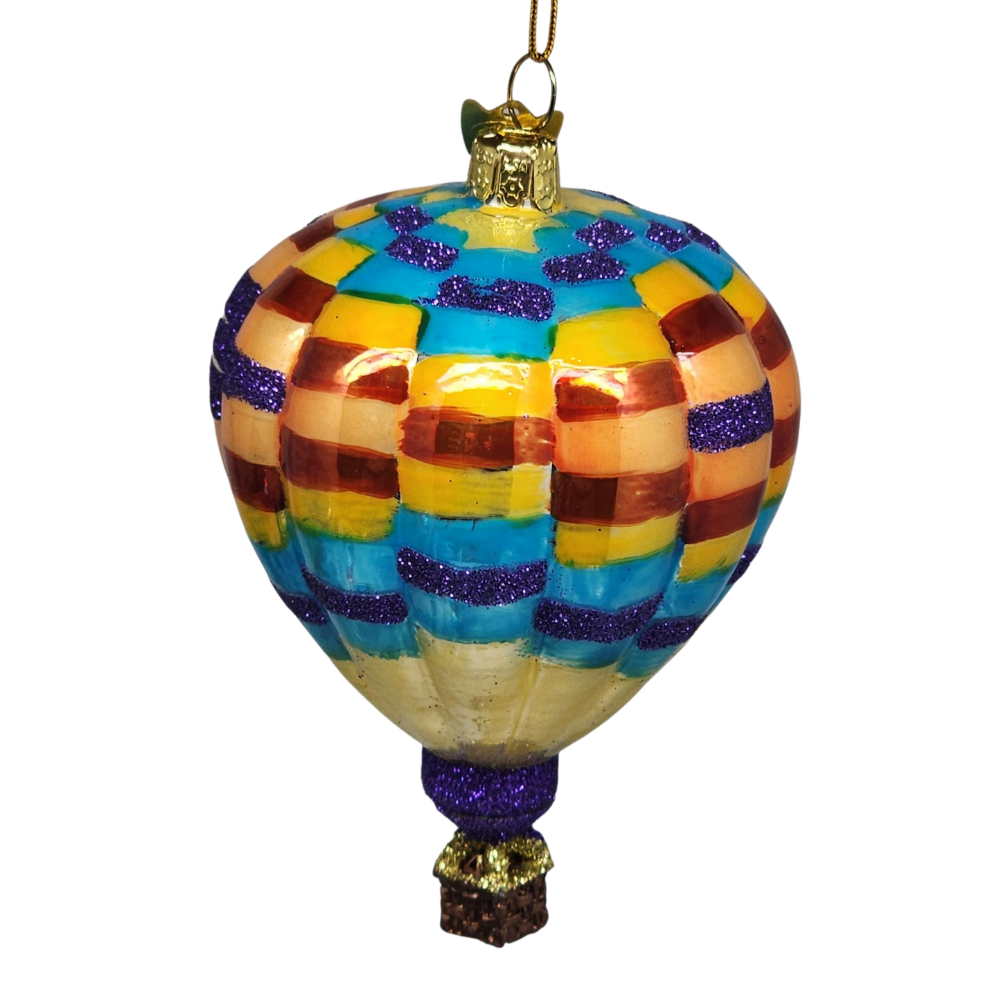 Glass Hot Air Balloon Ornament - Patchwork