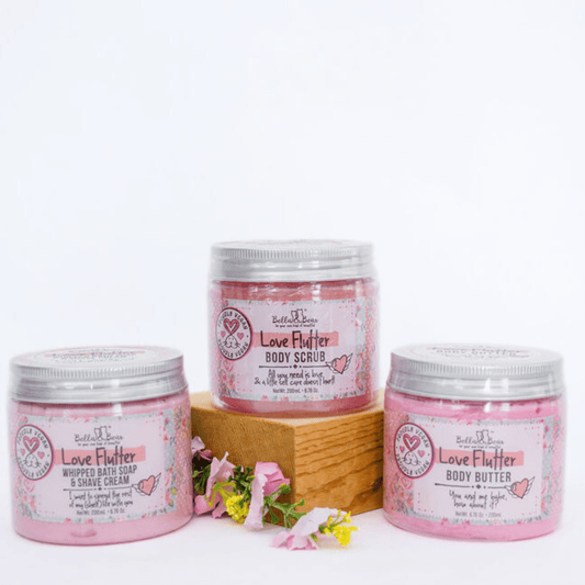 Bella & Bear Love Flutter Gift Set | Body Scrub | Bath Soap | Body Butter - Valentines Gift Set