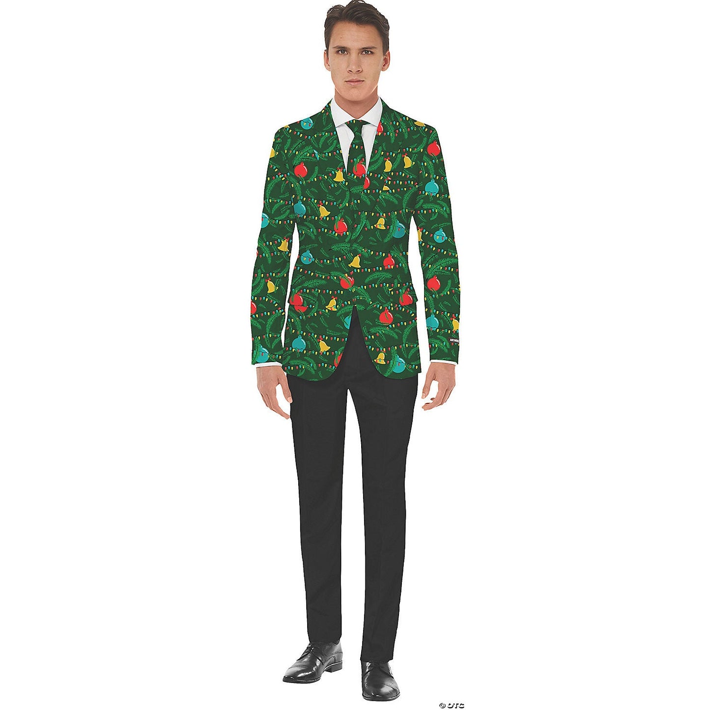 Men's Green Christmas Jacket & Tie - Medium