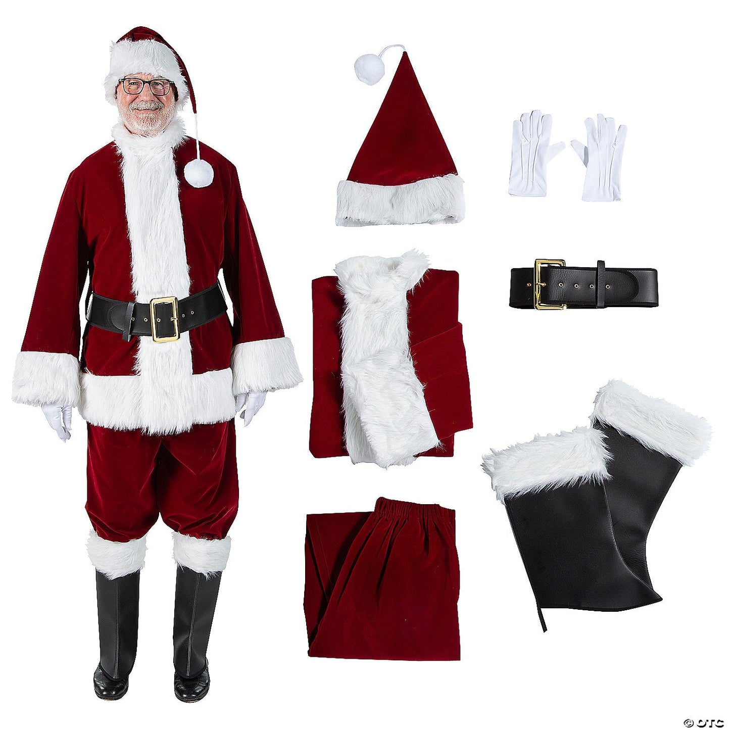 Men's Burgundy Velvet Santa Suit Costume - XL