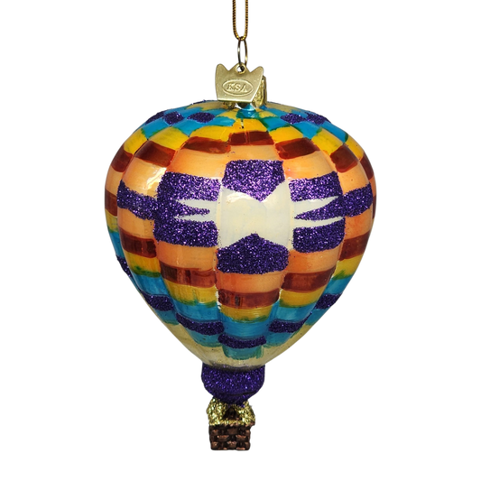 Glass Hot Air Balloon Ornament - Patchwork