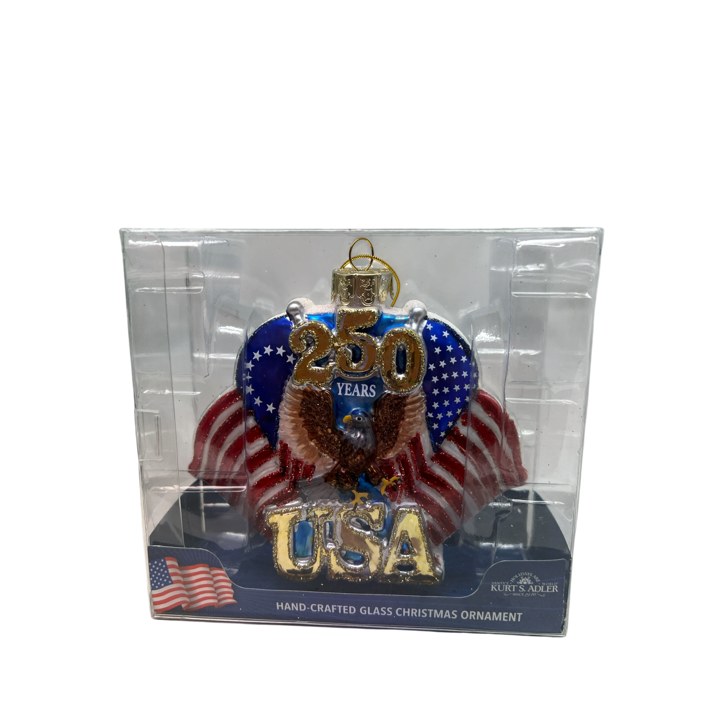 Celebratory 250th Anniversary U.S. Flag Glass Ornament
