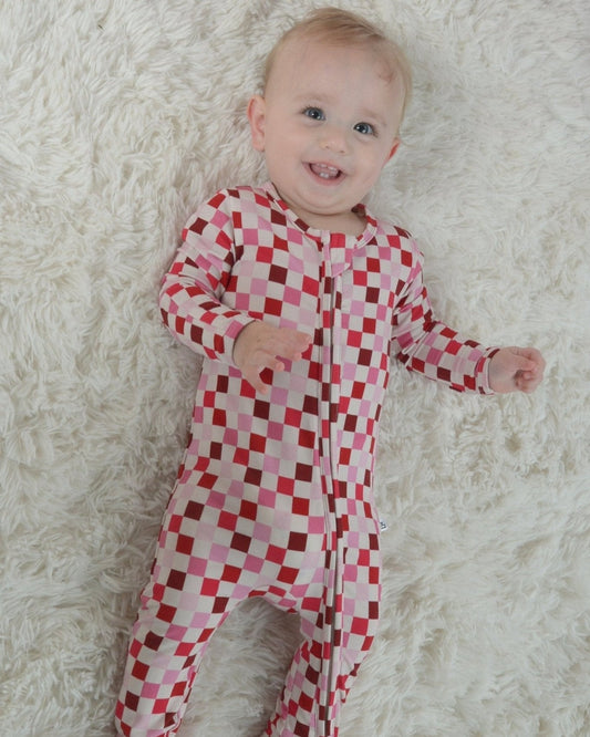 Checkered Zipper Footie