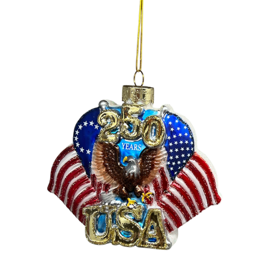 Celebratory 250th Anniversary U.S. Flag Glass Ornament