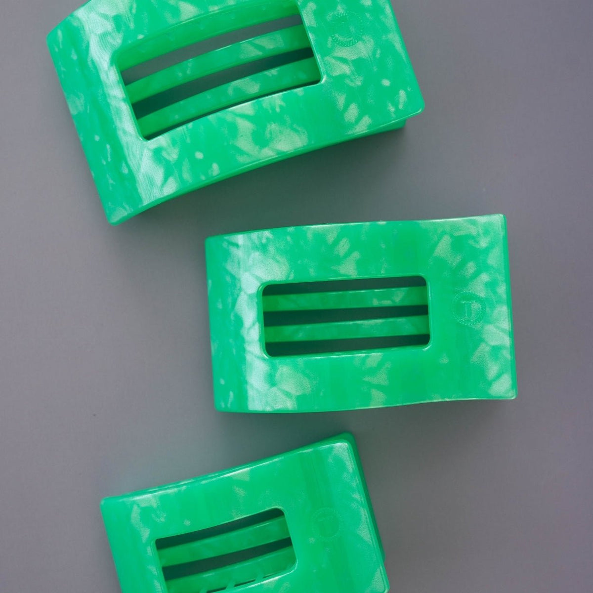 Spring Splash Large Flat Rectangle Hair Clip | TELETIES 4" Nearly Unbreakable Green Claw Clip