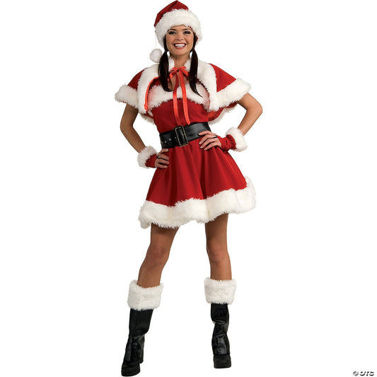 Women's Sexy Velvet Miss Santa Dress Costume - Small