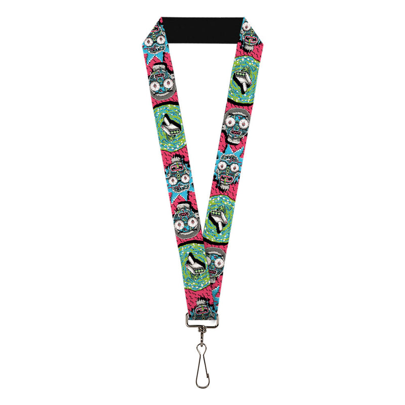 LANYARD - 1.0" - RICK AND MORTY CIRCUIT FACES PORTAL GUN PIXELVERSE PINK